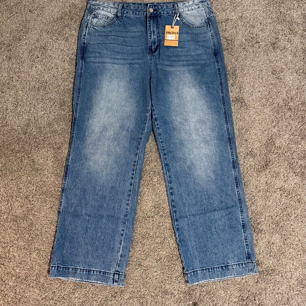 VAGDIGO Straight Leg Jeans Womens 16 Blue Denim Cotton Faded Medium Wash Outdoor